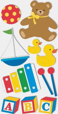 Produktbild von Sticker-Etikett Spielzeug 2 7 Stück bunt Packung mit 6 Stück