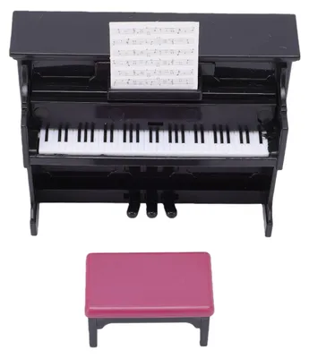 Immagine prodotto di Set di sgabello per pianoforte in scala 1:12 per casa delle bambole, giocattolo educativo musicale per bambini, modello in miniatura, nero