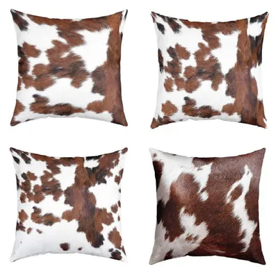 Productafbeelding van Kussenslopen met koeienhuidmotief, 50x50 cm, bruin, wit, zwart, 4 stuks
