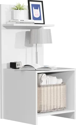 Immagine prodotto di Mobile notturno | Tavolino con ampio spazio di archiviazione | Comodino alto | H. 91 x W. 45 x D. 40 cm | Vassoio con ripiano in legno - Malisa