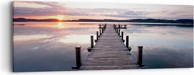 Produktbild von Bild auf Leinwand - Leinwandbild - Fußgängerbrücke See Sonnenuntergang Abend - 90x30cm - Wand Bild - Wanddeko - Leinwanddruck - Bilder - Kunstdruck - Leinwand bilder - Wandkunst - AB90x30-2635