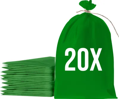 Image de Bazko Sacs à sable vides pour inondations à remplir 20 pièces | Sac en tissu PP 65x105 cm | Sac à sable de protection contre l'eau vert | Sac de jardin avec ficelle d'attache