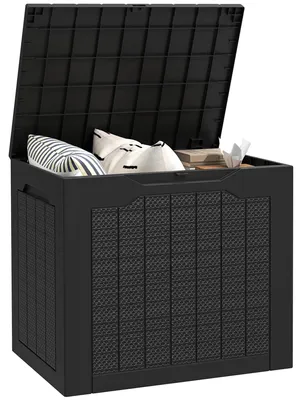 Image de Coffre de rangement d'extérieur, étanche, avec poignées intégrées, noir