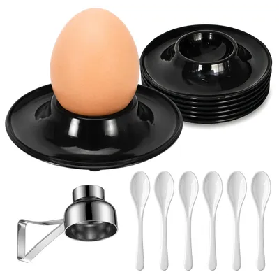 Eierbecher-Set 6-teilig mit Eieröffner, Edelstahl, stapelbar