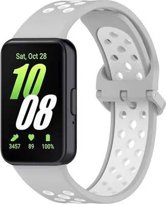 Produktbild von FFO2World Zweifarbiges Silikonarmband, passend für Samsung Galaxy Fit 3 – Atmungsaktives und komfortables Uhrenarmband – Grau/Weiß