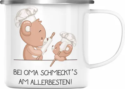 Produktbild von Trendation - Oma Geschenk Geschenkidee von Enkel Enkelin Geburtstag Geschenke Großmutter Emaille Tasse Becher (Silber)
