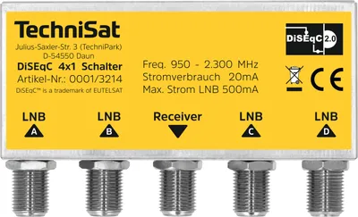 Immagine prodotto di Commutatore TechniSat DiSEqC 4x1 | Commutatore DiSEqC 4x1 con custodia resistente alle intemperie