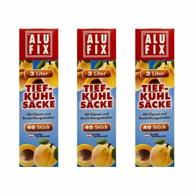 Produktbild von 120x ALUFIX Gefrierbeutel Tiefkühlbeutel 3 Liter 25 x 32cm Verschlussclips