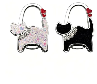 Produktbild von Taschenhalter für Tisch 2-Teilig, Handtaschenhalter für Tisch Faltbarer Metallhaken mit Katzen-Design, Rutschfest Taschenhaken für Tisch für Büro Café Restaurant