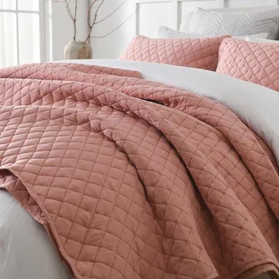 Zdjęcie produktu dla Ibenzoa® Kołdra na łóżko dwuosobowe, 230 x 250 cm – Różowa, z geometrycznym wzorem, w zestawie 2 poszewki na poduszki