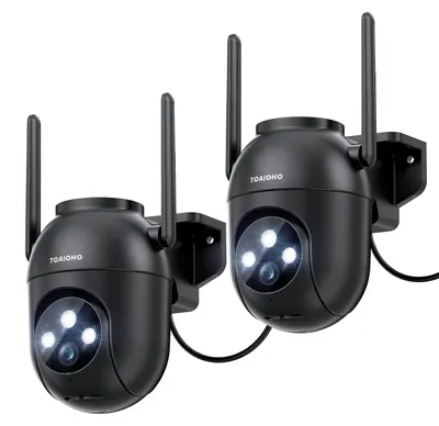 Immagine prodotto di 2 telecamere di sicurezza per esterni - telecamere da 5MP con rotazione a 360° e funzione di inseguimento automatico