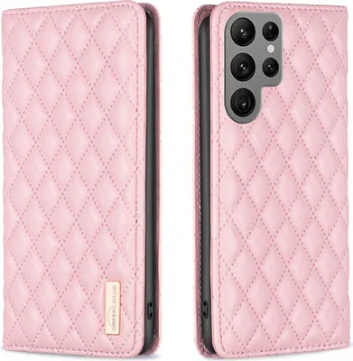 Produktbild von Galaxy S23 Ultra Hülle, Elegant Bookstyle Flip Leder Kartenfächer Schutzhülle mit Ständer für Samsung Galaxy S23 Ultra Pink