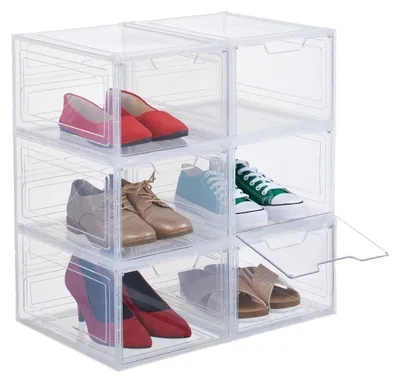 Schuhboxen Set von 6, stapelbar, bis Gr. 50, transparent