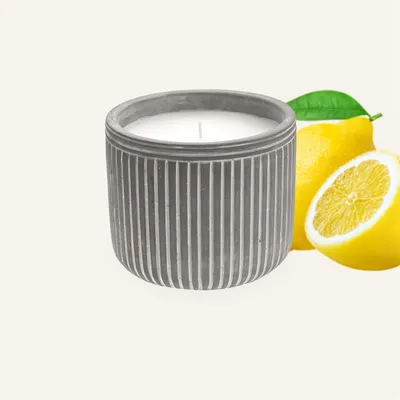 Produktbild von Citronella Kerze im Steintopf, ca. Ø 12 x 10 cm | bis zu 30h Brenndauer | Deko Duftkerze mit Zitronenduft