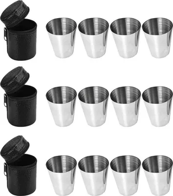 Image de Set de gobelets à alcool en acier inoxydable avec sac en cuir, 12 pièces