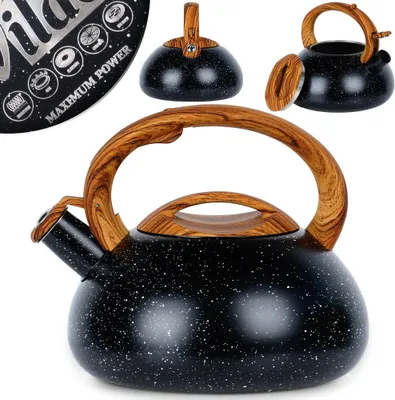 Produktbild von Vilde Wasserkocher Wasserkessel Pfeifkessel aus Edelstahl schwarz 3 L
