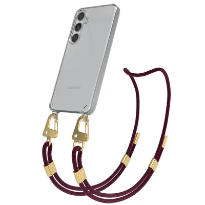 Produktbild von EAZY CASE Handykette für Samsung Galaxy S24, Transparente Silikonhülle mit Band, Clear Case, abnehmbar in  Rot