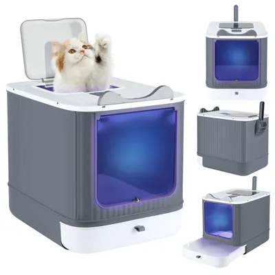 Image de Bac à litière - Bac à litière pour chat - Stérilisation par UV - Plastique - Blanc