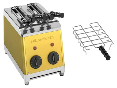 Produktbild von Milantoast 2-er Toaster mit Zangen Gold mit Brötchenaufsatz