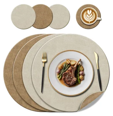 Produktbild von Platzset & Untersetzer Rund 38cm Beige/Creme 4er-Set in Lederoptik