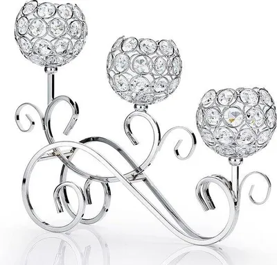 Image de Bougeoirs en argent à trois branches avec coupelles en cristal, pour la décoration