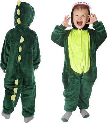 Obrázek produktu pro Dětský kostým Dinosaur s kadeřnicemi - Zvířecí pyžamo pro chlapce a dívky, ideální pro Halloween a karneval, Fantastické šaty