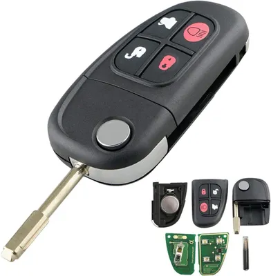 Produktbild von Voll programmierbarer Autoschlüssel 433 MHz, mit 4 Tasten, Chip 4D60, kompatibel mit Jaguar X-Type, S-Type, XJ, XJR, XK, XF, mit Elektronik und Schlüsselblatt FO21, FCCID: NHVWB1U241