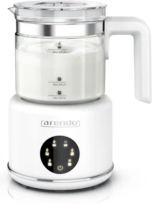 Produktbild von Elektrischer Milchaufschäumer 600 W, 500 ml, 6 Programme, heißer und kalter Milchschaum, Glasbehälter, 2 Einsätze, für Cappuccino, Latte und Kakao
