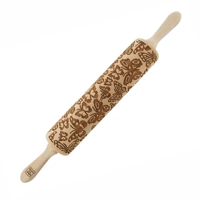 Immagine prodotto di MoodForWood mattarello in legno, inciso, 43 cm con manici, perfetto per la cottura al forno - motivo a farfalla