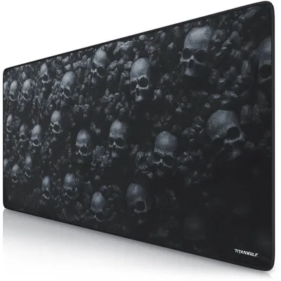 Zdjęcie produktu dla Podkładka pod mysz do gier Titanwolf XXL, 900 x 400 x 3 mm, podkładka na biurko, zmywalna, antypoślizgowy spód, szybkość i precyzja, czaszki