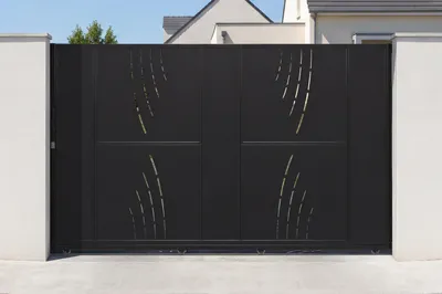 Produktbild von NALI VELETA 3 m Stahl-Schiebetor H.180 cm Schwarz + 180 cm schwarzes Fußgängertor