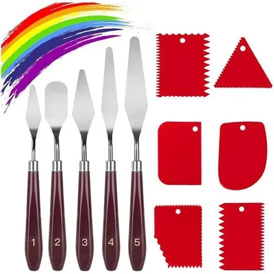 Produktbild von Kunstmaterialen-Set: 11-teilig, Acrylmalerei-Set, Canvas, 5 Paletmesser + 6 Schaber (für Acrylmalerei)