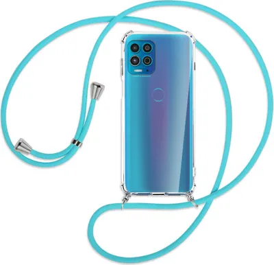 Produktbild von Handykette Backcover-Schutzhülle mit Band (Metall silberfarben) für Motorola Moto G100 - türkis