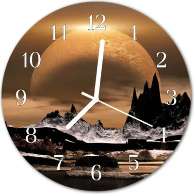 Produktbild von Glasuhr Wanduhr Küchenuhr Echt-Glas 30fi cm Gebirge grau
