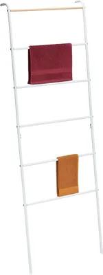 Image de Échelle de serviettes en métal - 6 barreaux - 160,5 x 55,5 x 10 cm - Étagère de rangement moderne - Pour salle de bain - Pour chambre - Blanche