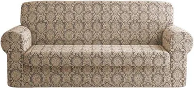 Productafbeelding van Elastische bankhoes voor banken met 2, 3 of 4 zitplaatsen - Damaststof in beige