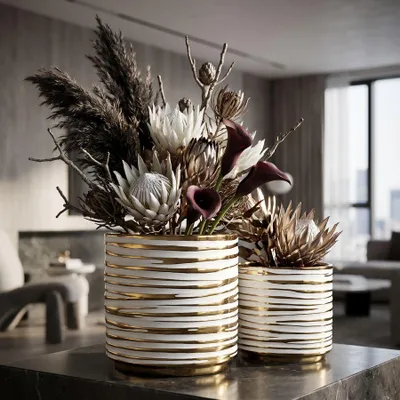 Immagine prodotto di Mauro Ferretti Blom Set di vasi da fiori 2 pezzi Ø 23x22 cm e Ø 18x17,5 cm oro bianco
