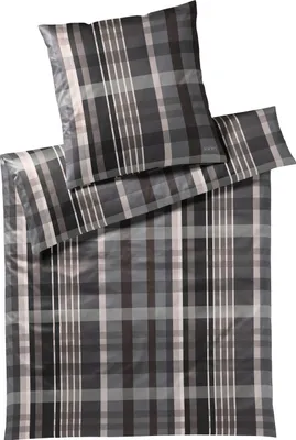 Produktbild von JOOP! Mako-Satin-Bettwäsche-Garnitur Checks Farbe Stone Größe 155x220+80x80cm AL