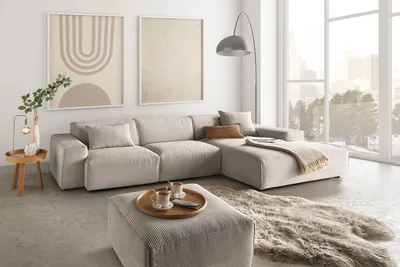 Produktbild von KAWOLA Sofa RANI Ecksofa Cord steingrau Recamiere rechts