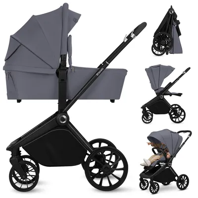 Obrázok produktu pre Lionelo Mika Plus 2v1 kočík do 38 mesiacov (22 kg), XXL strieška s UPF50+, 3-stupňové nastavenie rodičovskej rukoväte - Grey Stone