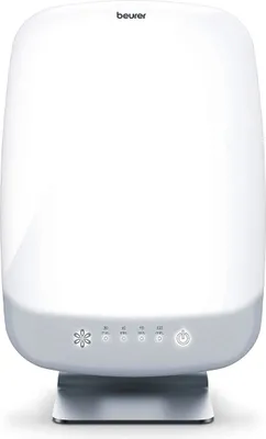 A white and gray Beurer daylight lamp is shown from the front on a white background.