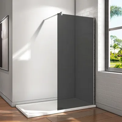 Produktbild von Aica Schwarze walk in Dusche 100x200cm Duschwand 8mm NANO-Glas mit Glasschutzfolie +140cm Stabilisator Duschtrennwand F132 Duschkabine