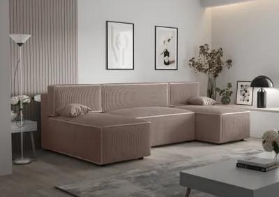 Produktbild von Ecksofa Alvito U, Farbe: Hellbraun. Material: Kord. A: B: 290 cm,H: 85 cm,Tiefe: 105 cm, Eckcouch, Schlafcouch, Sofa bed, Schlafsofa