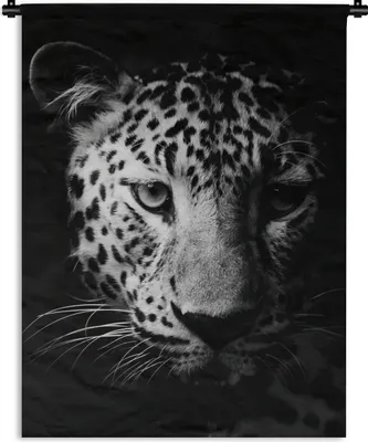 Produktbild von MuchoWow® Wandteppich Wandbehang Panther - Wildtiere - Schwarz und weiß - Tiere 120x160 cm Tapisserie Dekoration Wandtuch - Wohnzimmer - Moderne