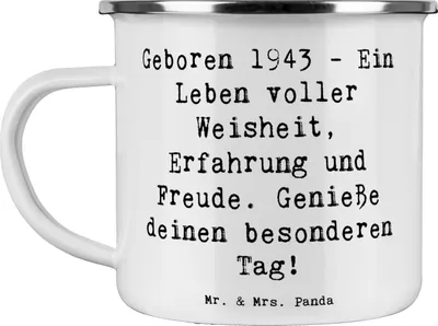 Produktbild von Mr. & Mrs. Panda Haferl Spruch 1943 Geburtstag - Weiß - Geschenk, Emaille Becher, Jahrgang, Kaffeepott, Teebecher, Pott, Teetasse, Geburtstagsgeschenk, Happy Birthday