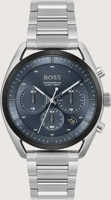A close-up studio shot of a Hugo Boss men's watch.