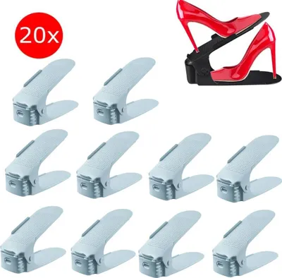 Produktbild von 20 Stück Verstellbarer Schuhregale Set Rutschfest Schuhstapler 3 Höhenverstellbar Schuhaufbewahrung Schuhorganizer, blau