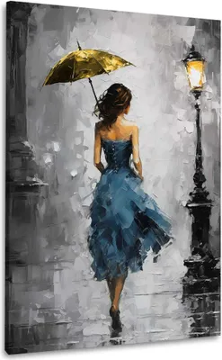 Produktbild von Frau im blauen Kleid Wandbild Leinwandbild Kunstdruck XL Wanddeko: 60x90x2cm