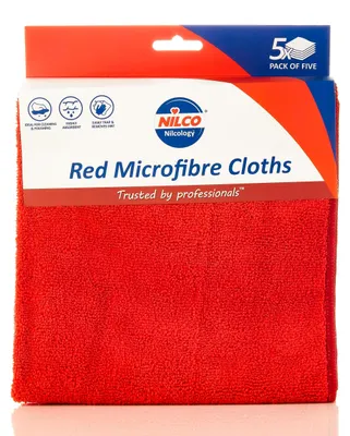 Productafbeelding van Nilco Microvezeldoeken, rood, set van 5. Niet schurend, zeer absorberend en zonder strepen