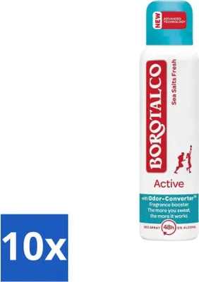 Immagine prodotto di Borotalco – Deodorante spray – Active – Sea Salts Fresh – 0% alcool – 150 ml - Confezione risparmio - 10 pezzi
